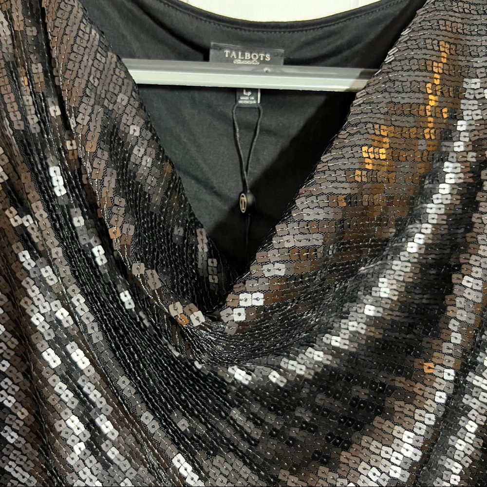 Talbots Sequin Top Cowl Neck Size Large Petite Holiday Party NWT - Picture 4 of 8